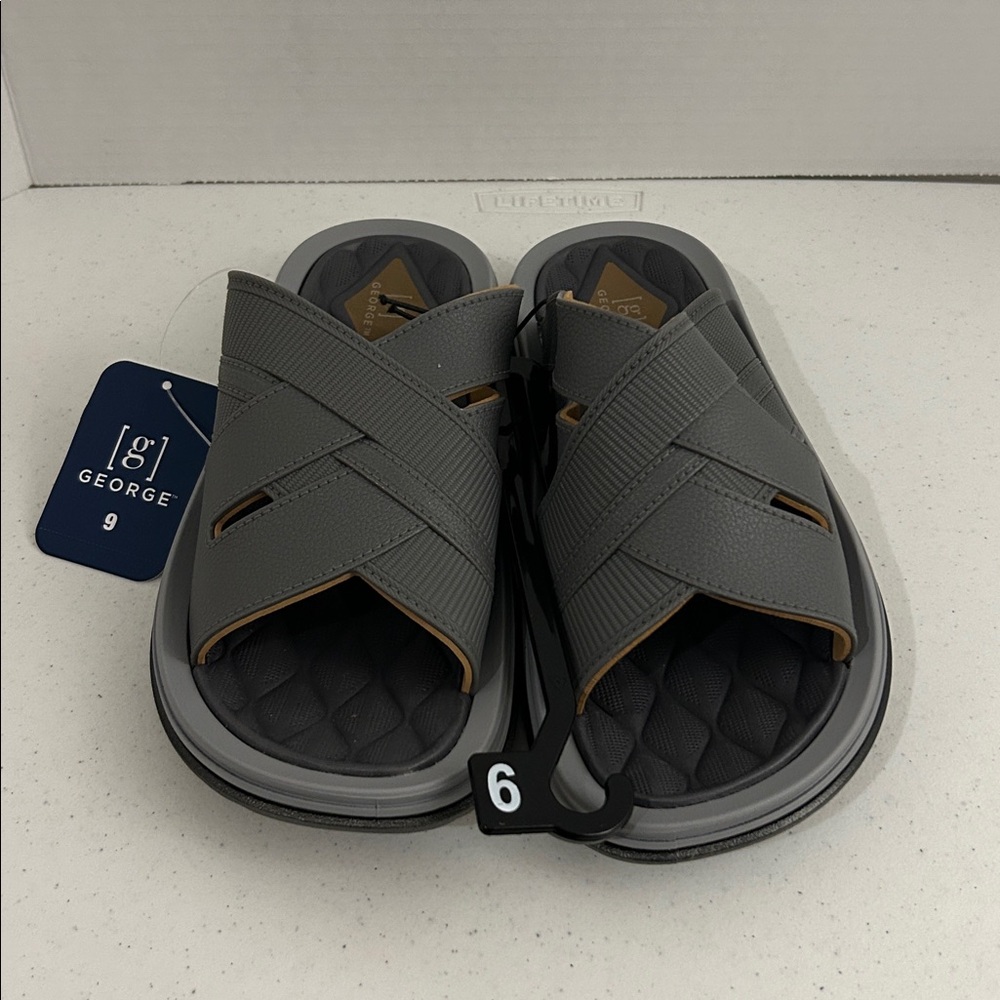 George men’s size 9 Grey and Tan Slide Sandals
